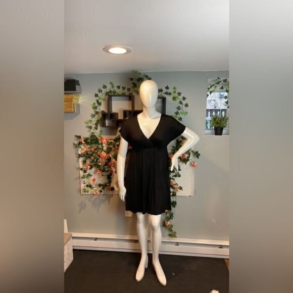 Surplice Jersey Empire Line Black V-Neck Mini Dress Size M RefJ004 - Picture 6 of 11